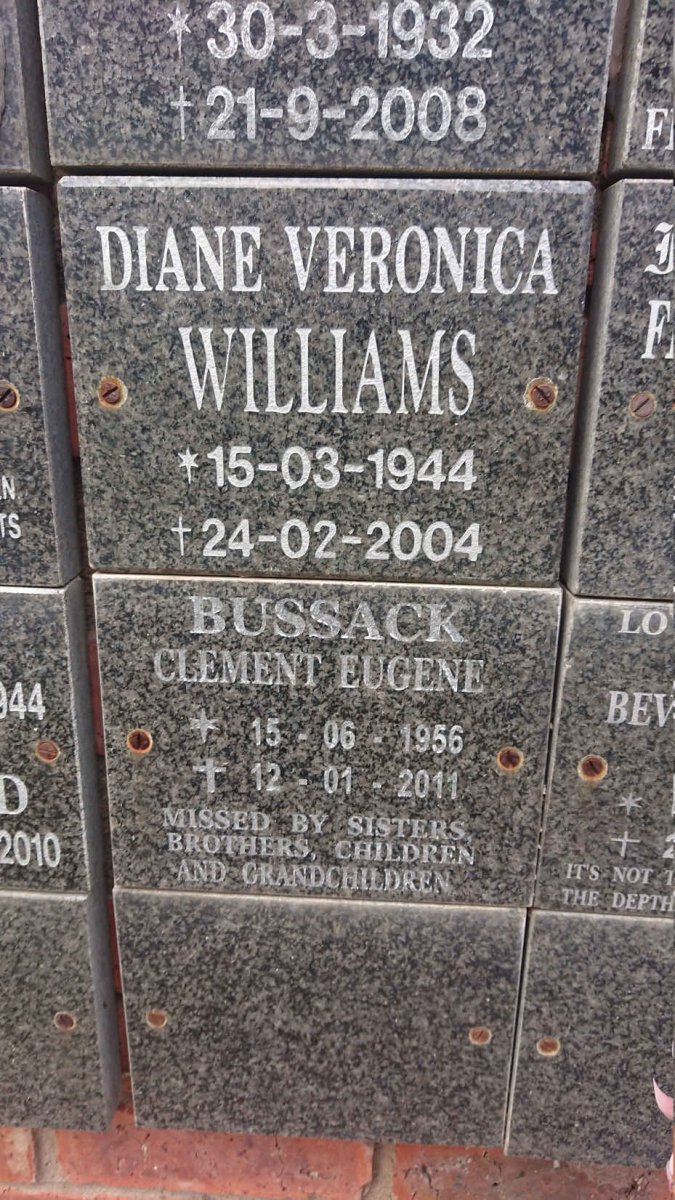WILLIAMS Diane Veronica 1944-2004 :: BUSSACK Clement Eugene 1956-2011