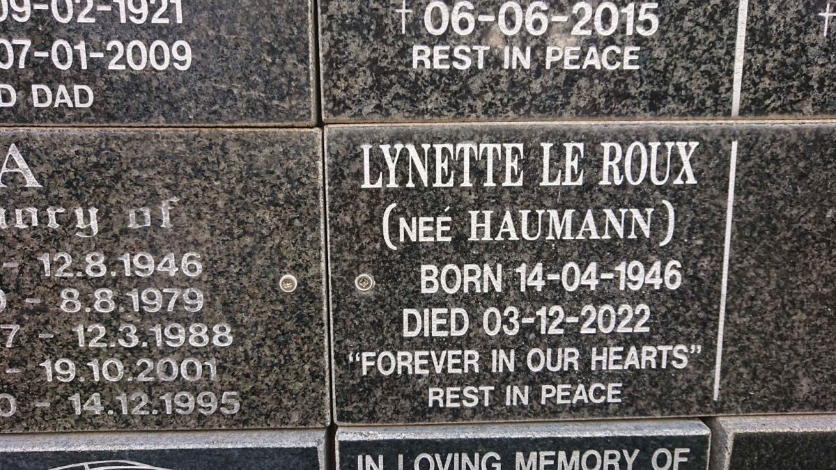 ROUX Lynette, le nee HAUMANN 1946-2022