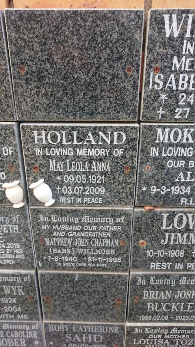 HOLLAND May Leola Anna 1921-2009 :: WILLMORE Matthew John Chapman 1940-1998