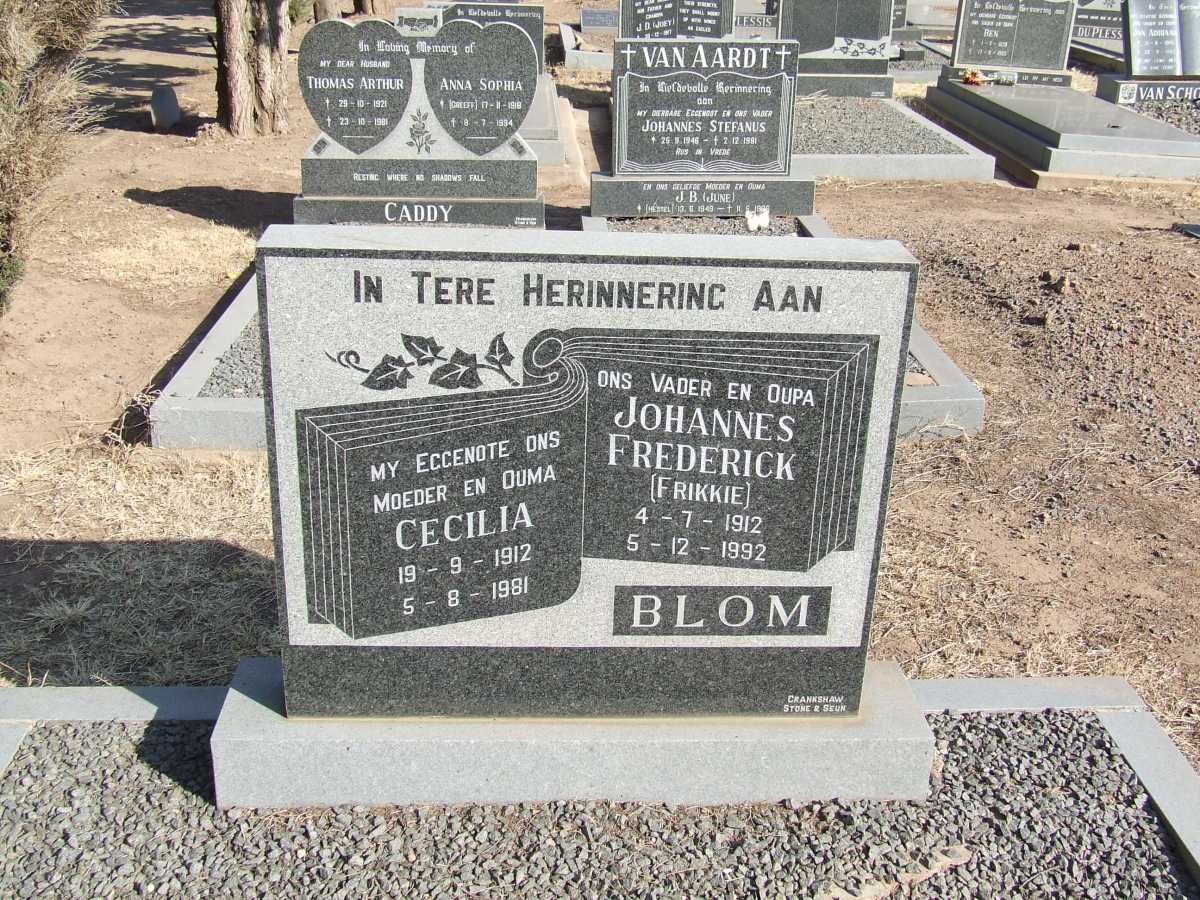 BLOM Johannes Frederick 1912-1992 &amp; Cecilia 1912-1981