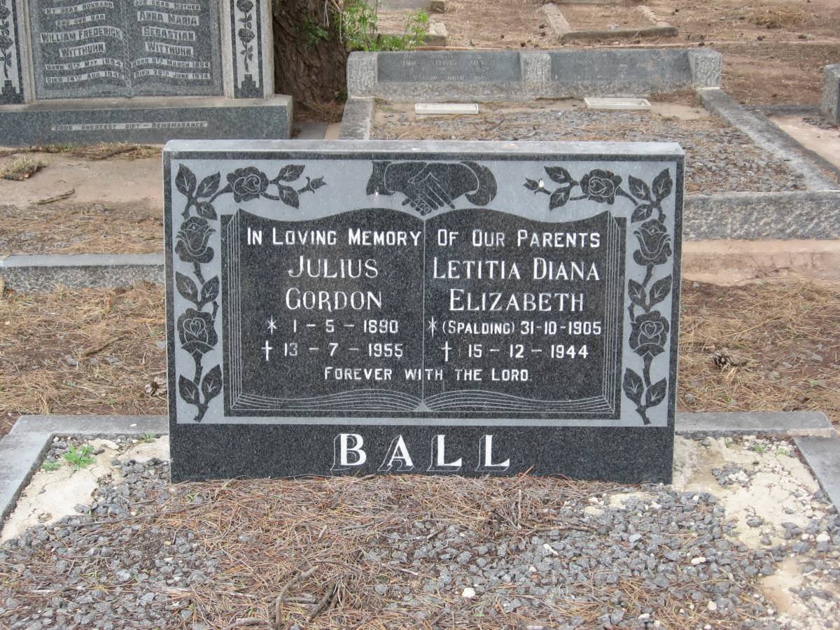 BALL Julius Gordon 1890-1955 &amp; Letitia Diana Elizabeth SPALDING 1905-1944