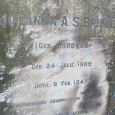 BRUWER Johanna A. nee JORDAAN 1909-1947