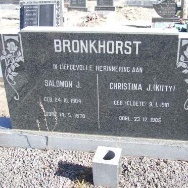 BRONKHORST Solomon J. 1904-1978 &amp; Christina J. CLOETE 1910-1985