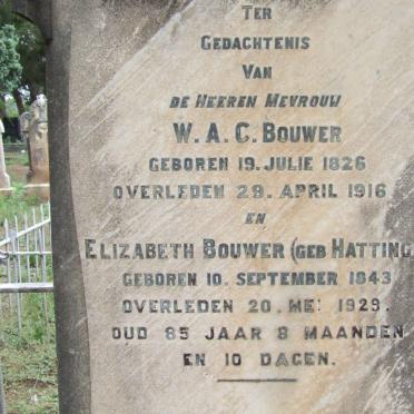 BOUWER W.A.C. 1826-1916 &amp; Elizabeth HATTINGH 1843-1929