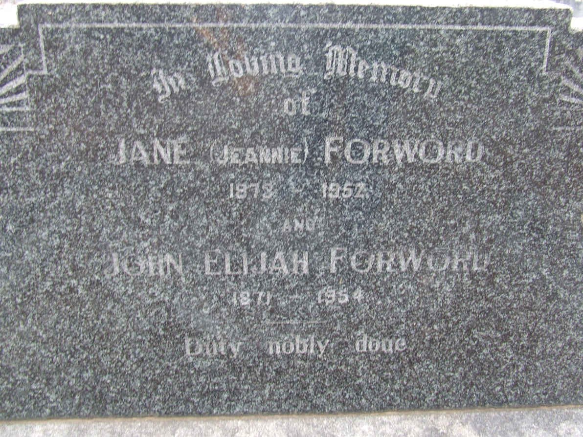 FORWARD John Elijah 1871-1954 &amp; Jane 1873-1952