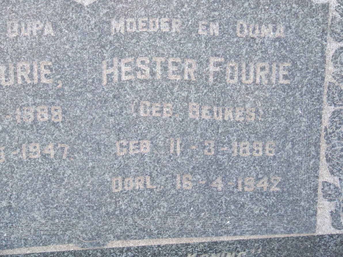 FOURIE Hester nee BEUKES 1896-1942