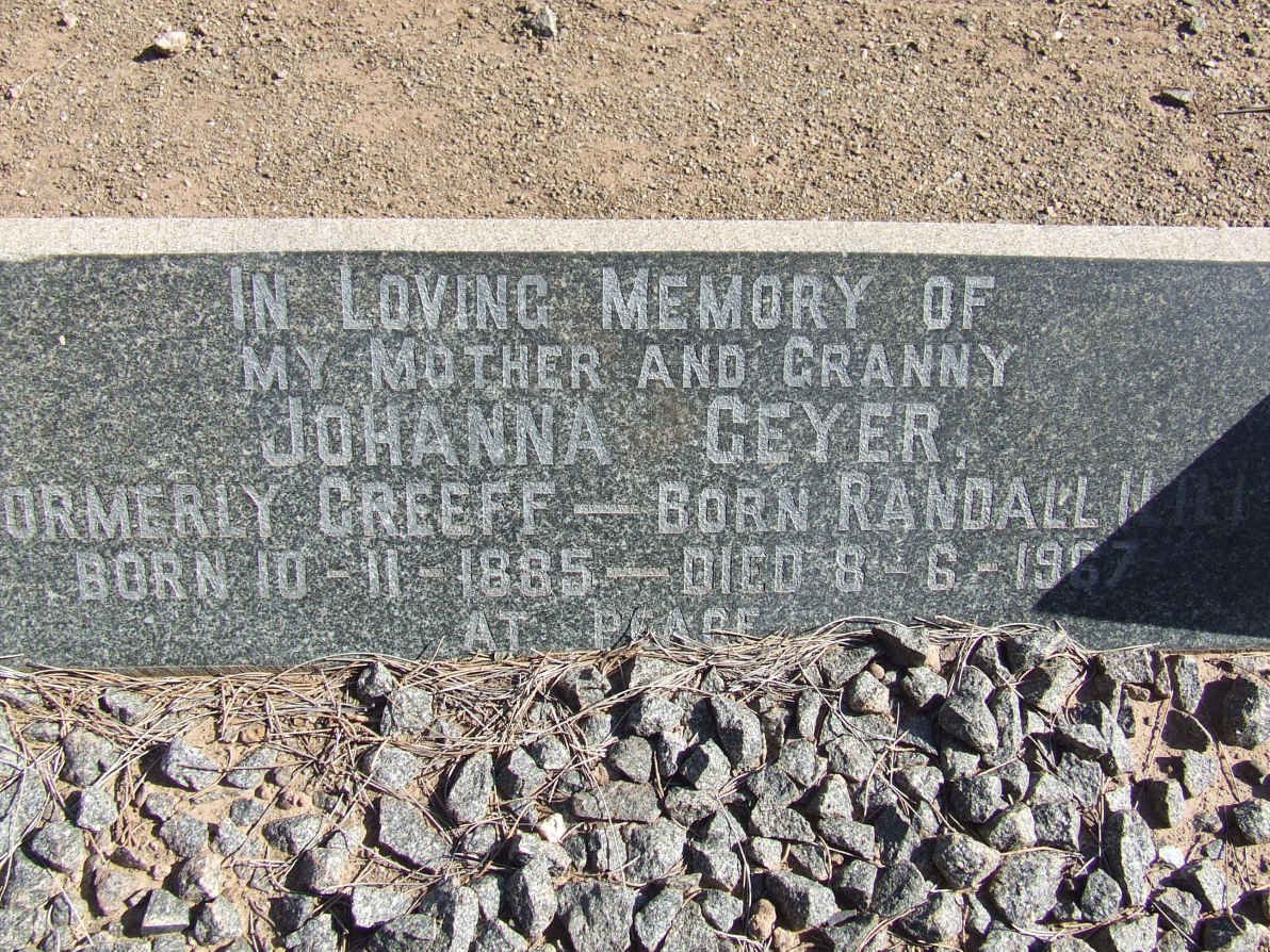 GEYER Johanna formerly GREEFF nee RANDALL 1885-1967