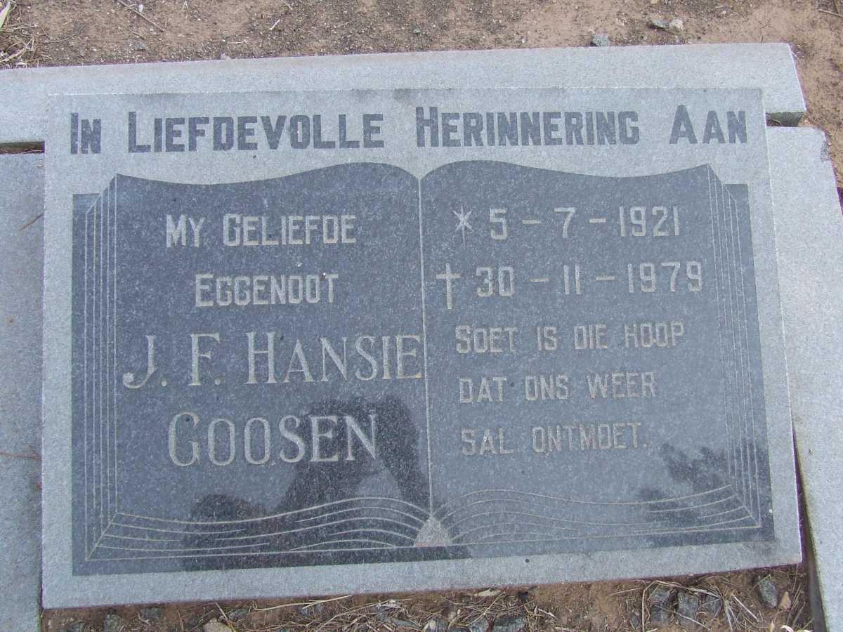 GOOSEN J.F. Hansie 1921-1979
