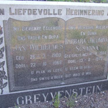 GREYVENSTEIN Jan Wilhelmus 1900-1969 &amp; Barbara Jacomina Susanna GREYLING 1904-1972