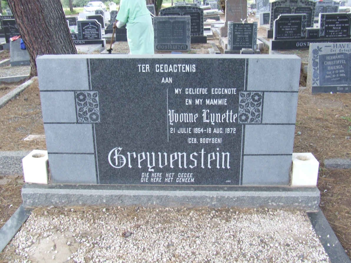 GREYVENSTEIN Yvonne Lynette nee BOOYSEN 1954-1972