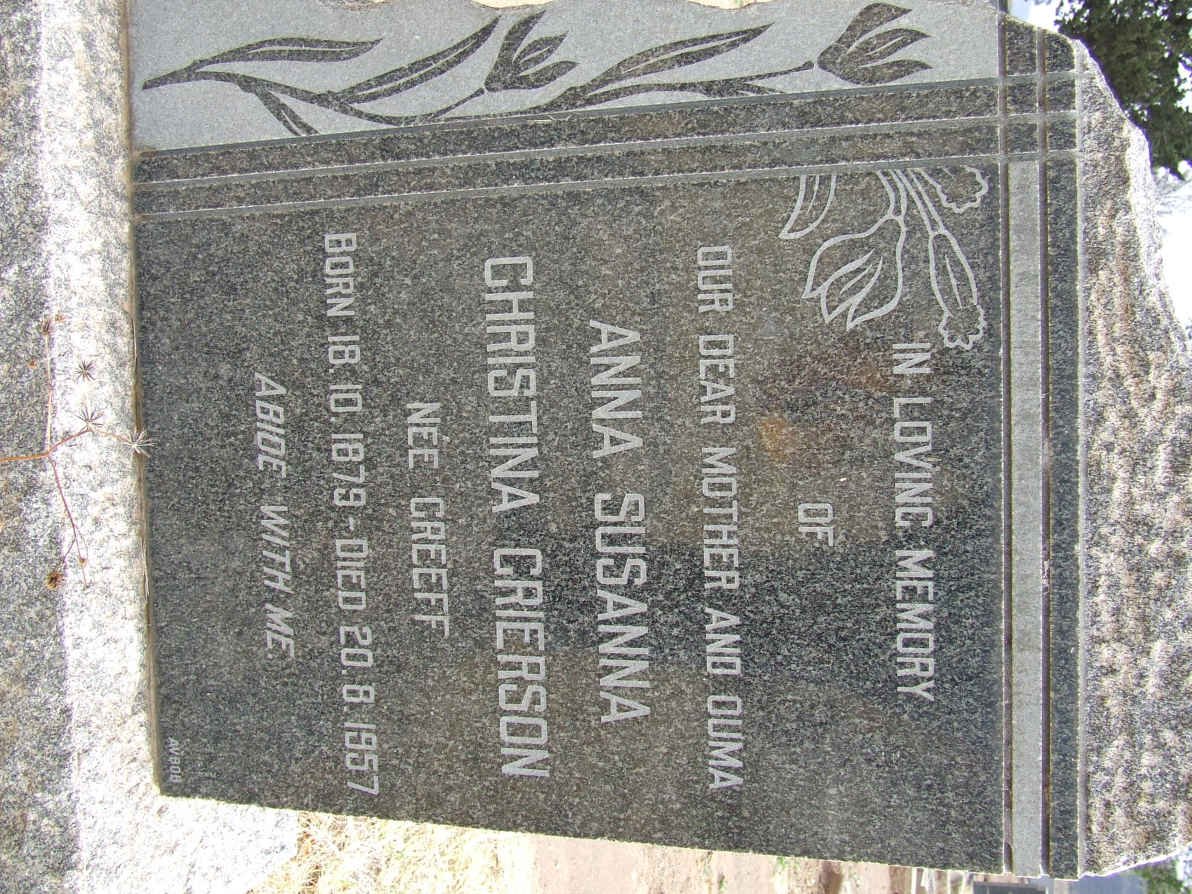 GRIERSON Anna Susanna Christina nee GREEFF 1879-1957