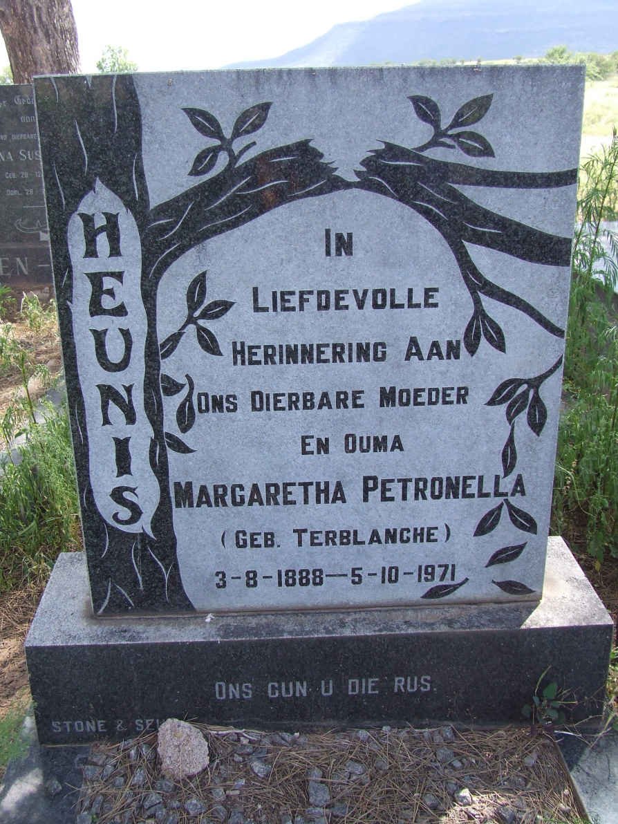 HEUNIS Margaretha Petronella nee TERBLANCHE 1888-1971