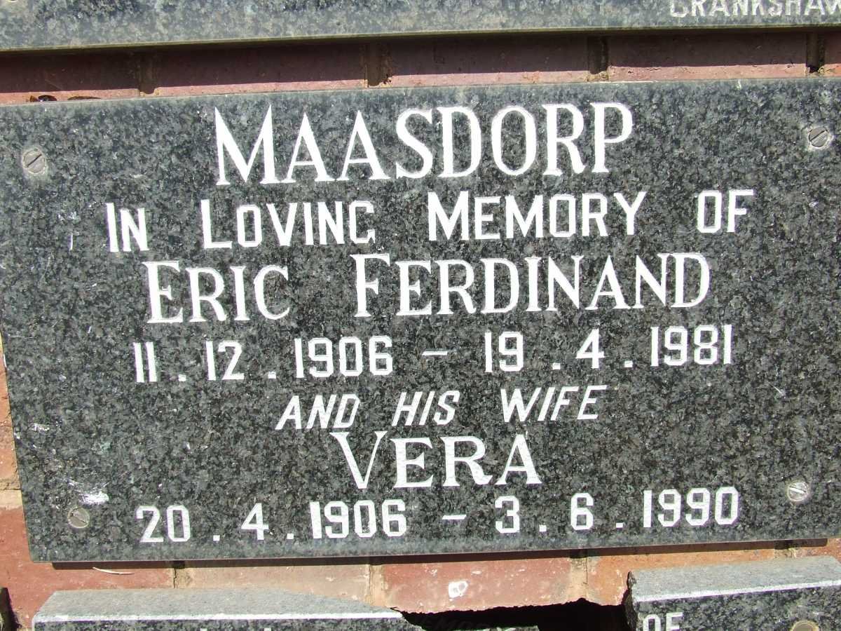 MAASDORP Eric Ferdinand 1906-1981 &amp; Vera 1906-1990
