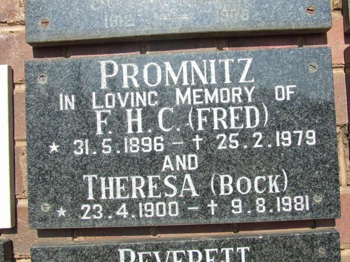 PROMNITZ F.H.C. 1896-1979 &amp; Theresa BOCK 1900-1981