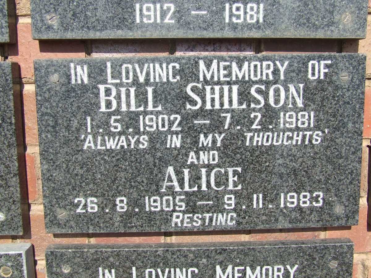 SHILSON Bill 1902-1981 &amp; Alice 1905-1983