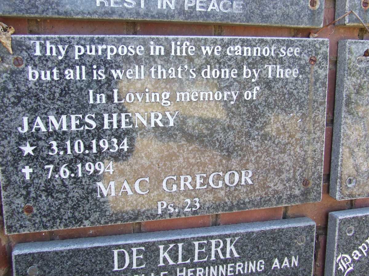 MacGREGOR James Henry 1934-1994