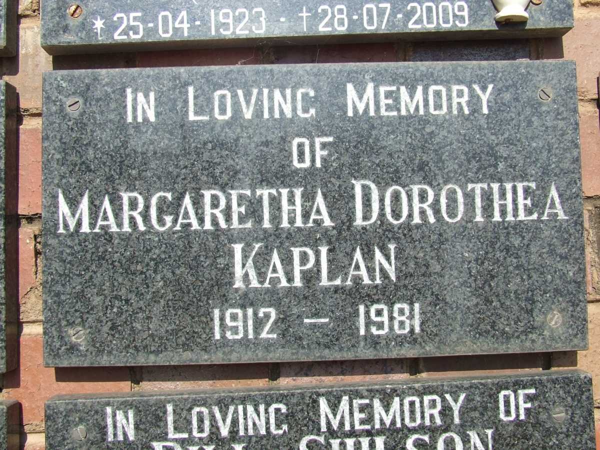 KAPLAN Margaretha Dorothea 1912-1981