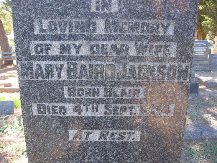 JACKSON Mary Baird nee BLAIR -1934
