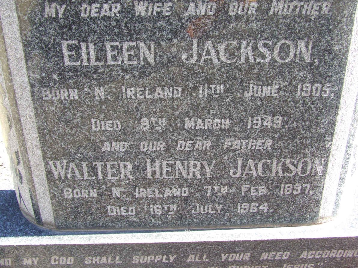 JACKSON Walter Henry 1897-1964 &amp; Eileen 1905-1949
