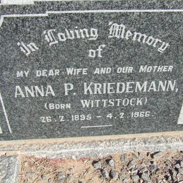 KRIEDEMANN Anna P. nee WITTSTOCK 1896-1966
