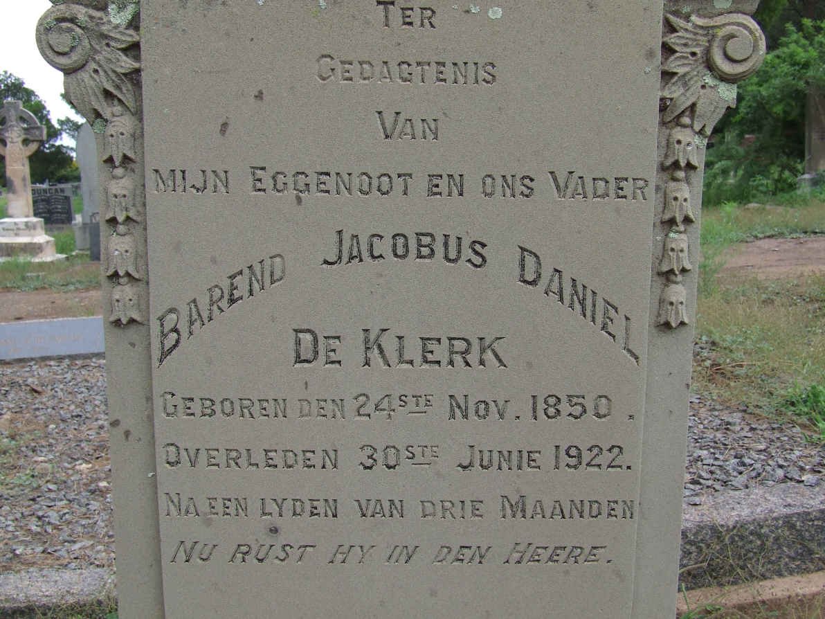 KLERK Barend Jacobus Daniel, de 1850-1922