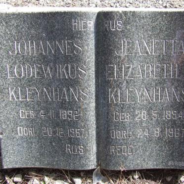 KLEYNHANS Johannes Lodewikus 1892-1957 &amp; Jeanetta Elizabeth J. 1894-1967