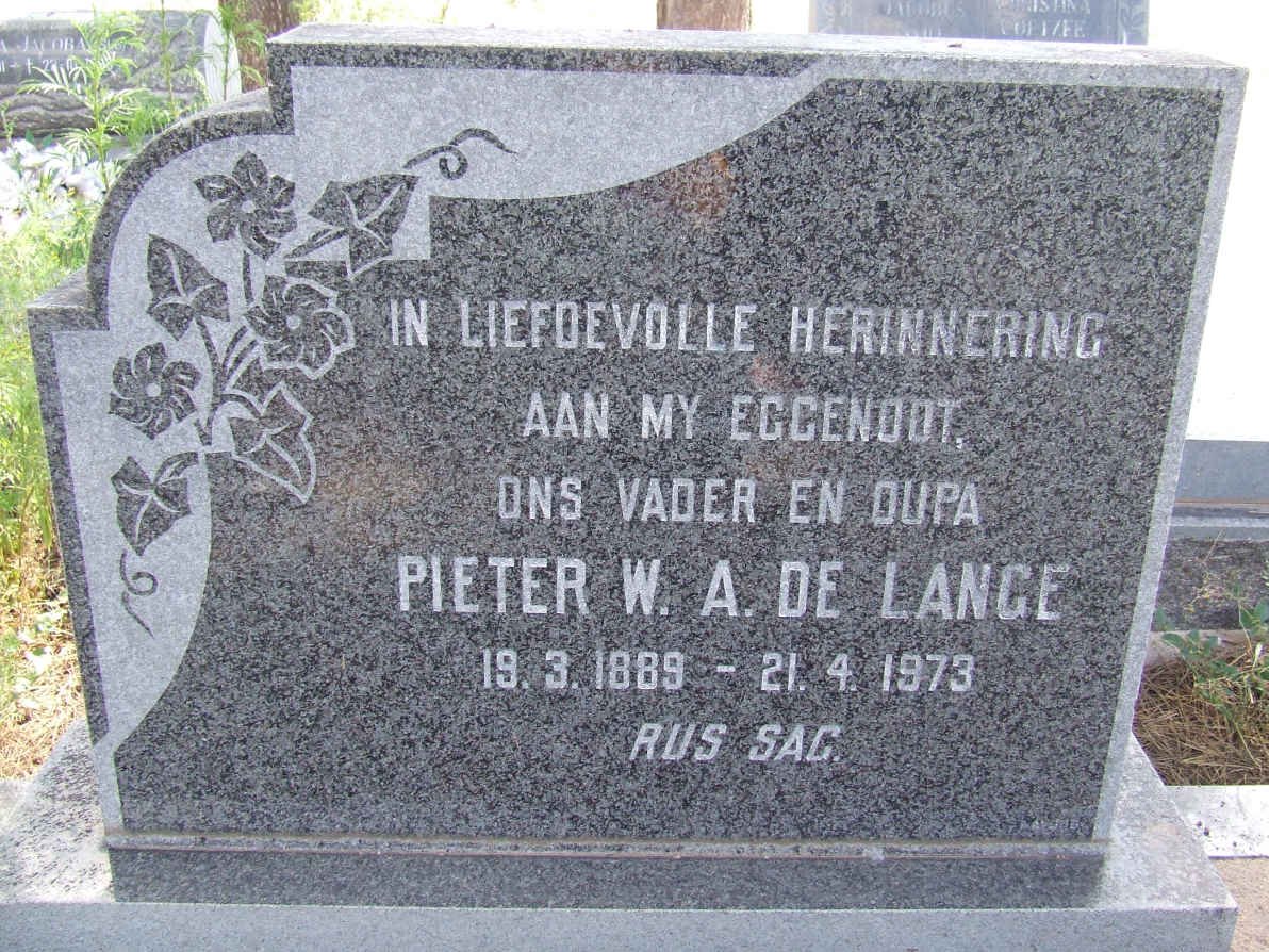 LANGE Pieter W.A., de 1889-1973