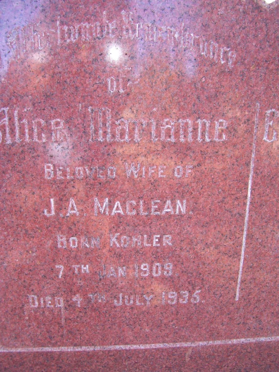 MACLEAN Alice Marianne nee KOHLER 1909-1935