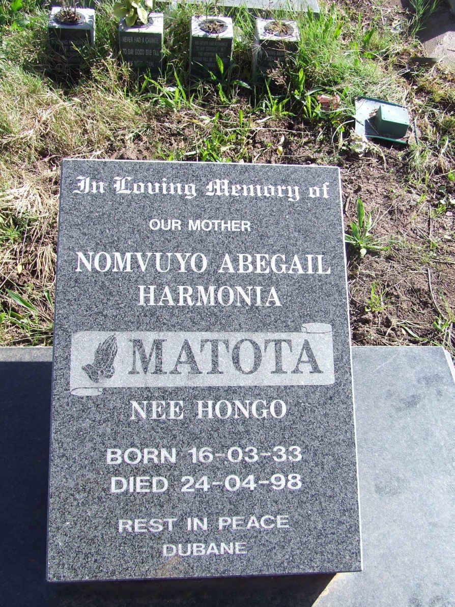 MATOTA Nomvuyo Abegail Harmonia nee HONGO 1933-1998