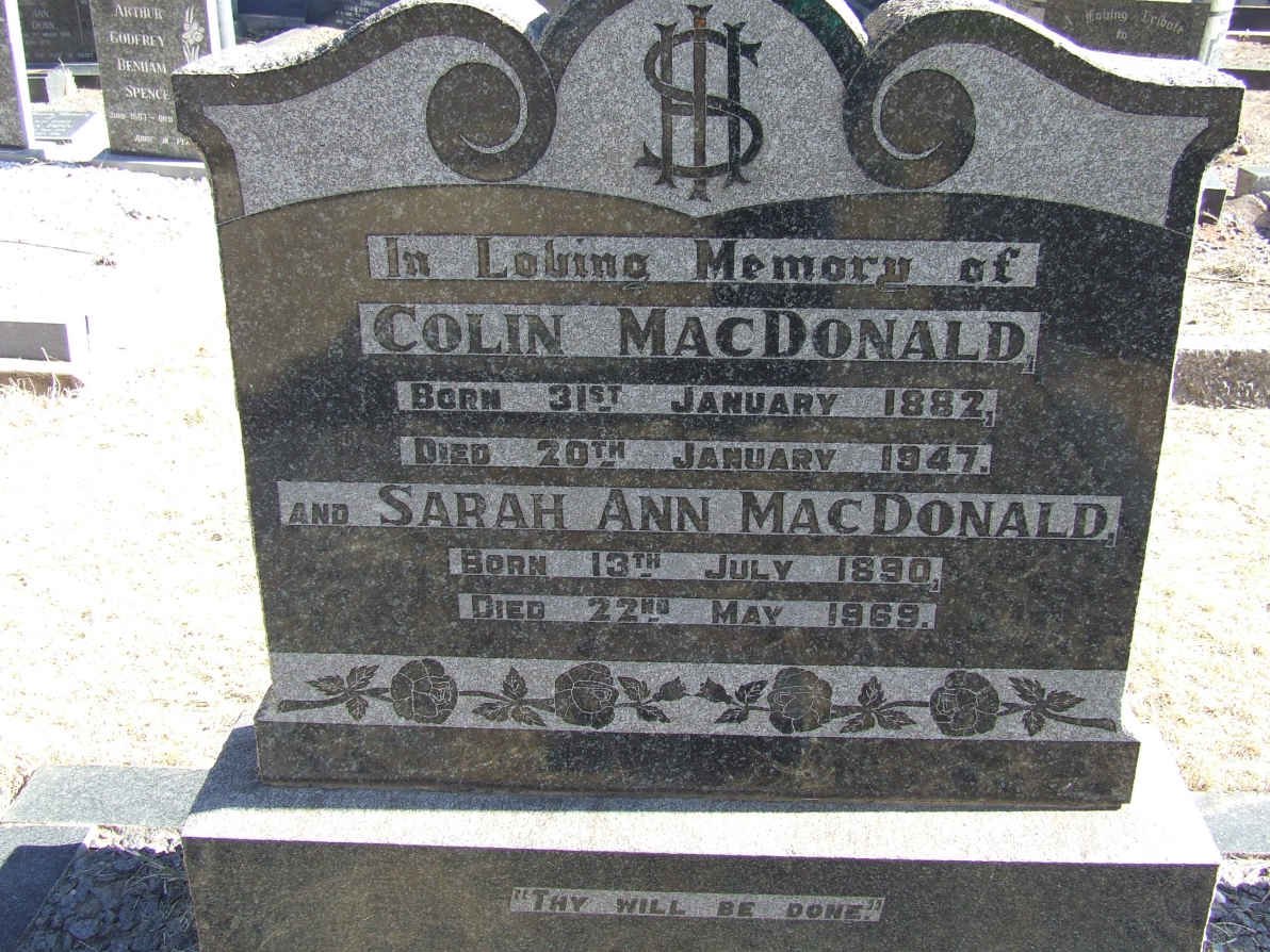 MACDONALD Colin 1882-1947 &amp; Sarah Ann 1890-1969