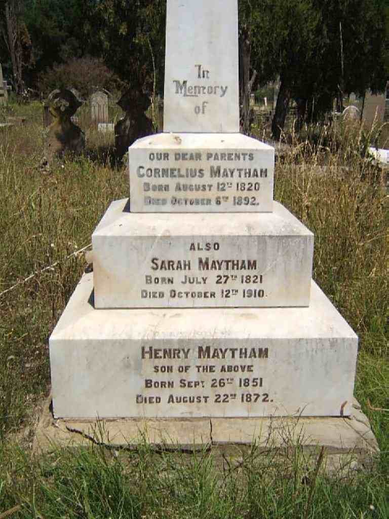 MAYTHAM Cornelius 1820-1892 &amp; Sarah 1821-1910 :: MAYTHAM Henry 1851-1872