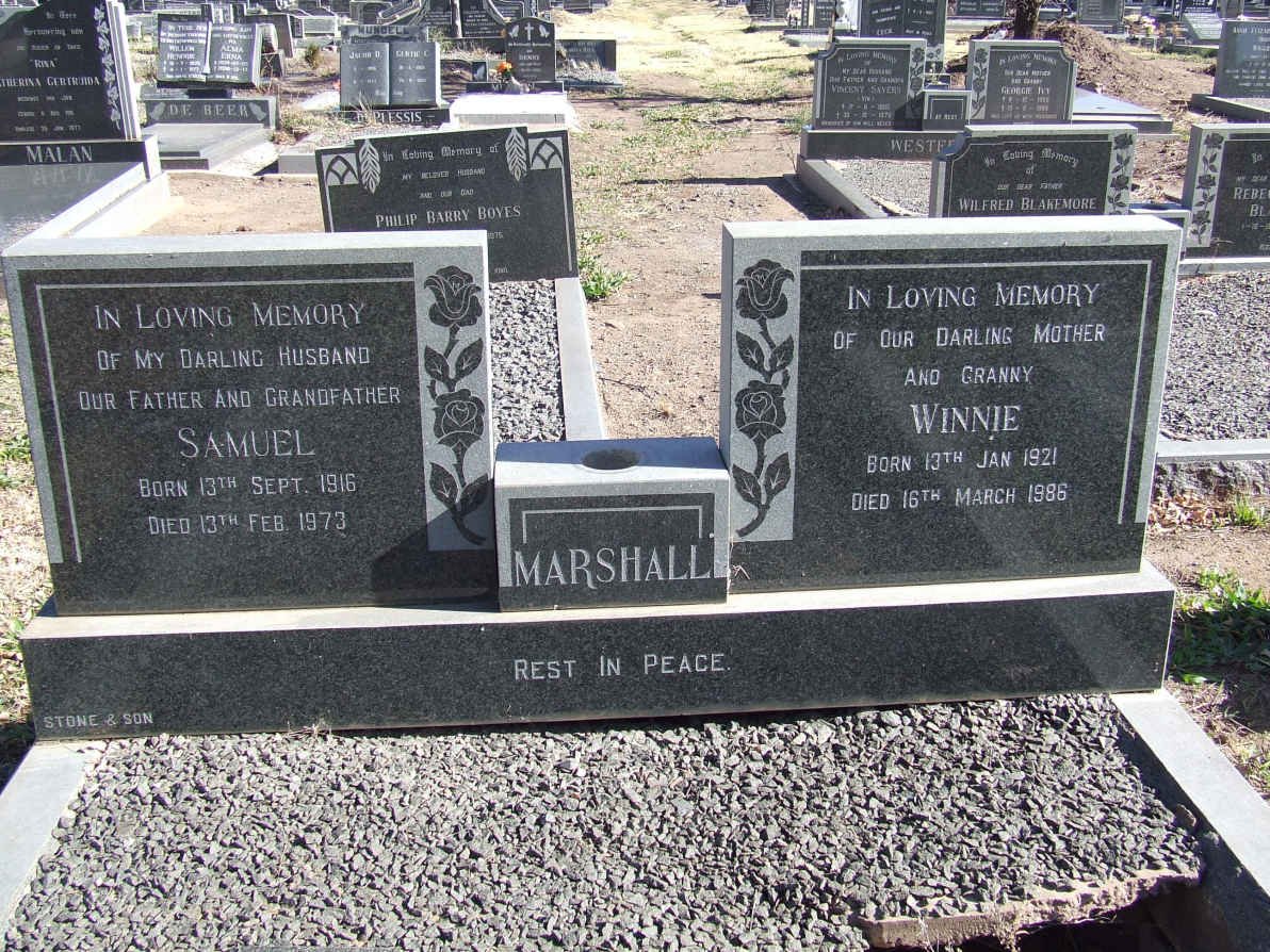 MARSHALL Samuel 1916-1973 &amp; Winnie 1921-1986