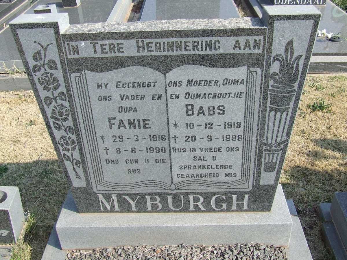 MYBURGH Fanie 1916-1990 &amp; Babs 1918-1998