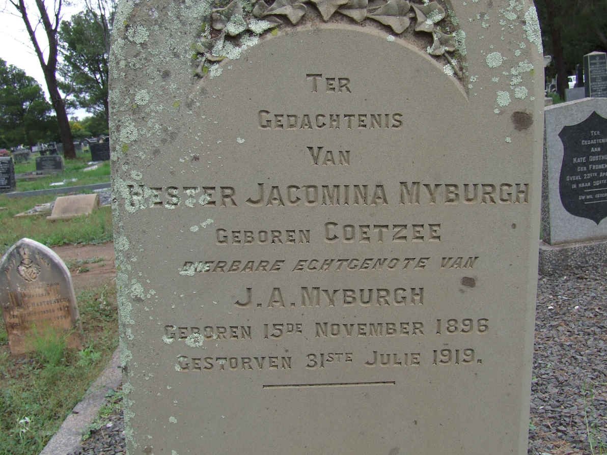 MYBURGH Hester Jacomina nee COETZEE 1896-1919