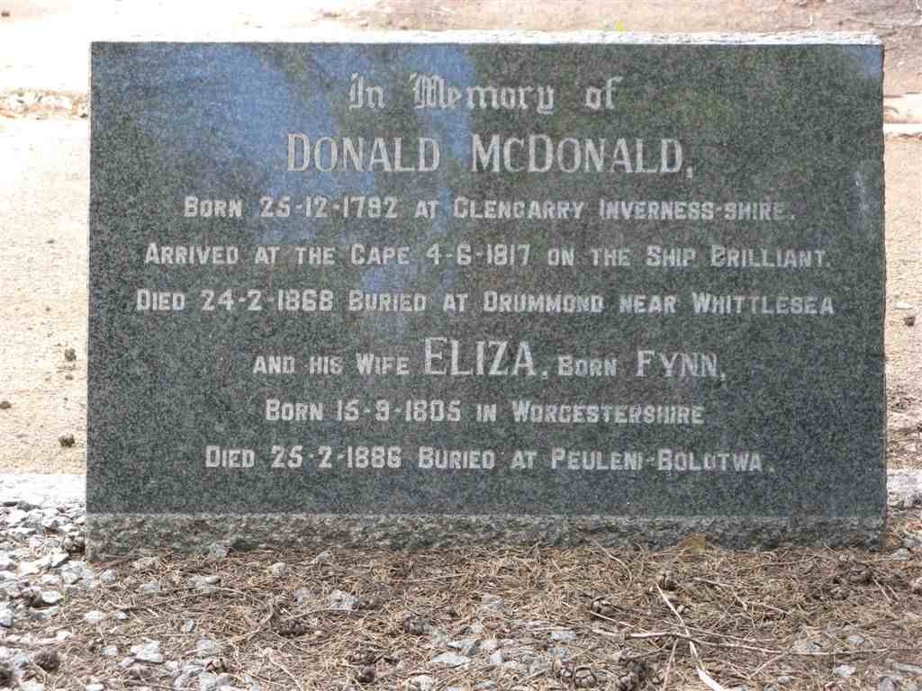 McDONALD Donald 1782-1868 &amp; Eliza FYNN 1805-1886