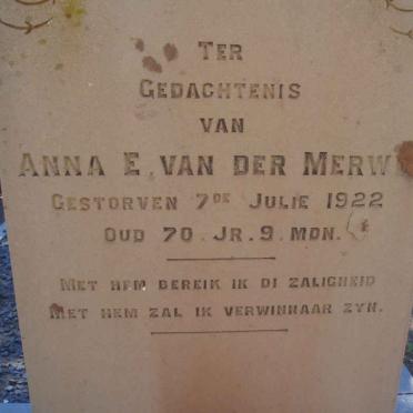 MERWE Anna E., van der -1922