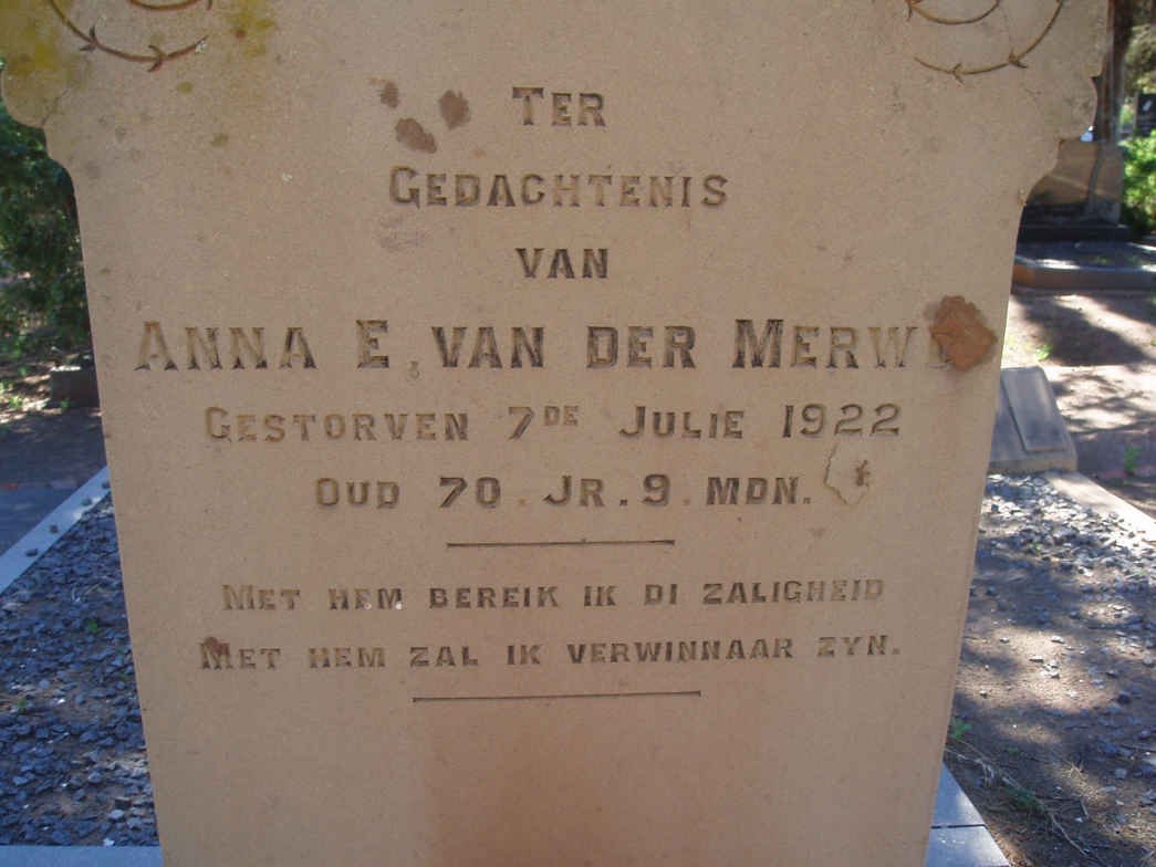 MERWE Anna E., van der -1922