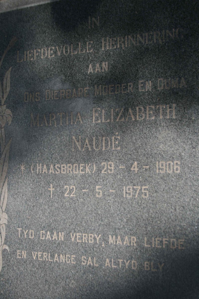 NAUDÉ Martha Elizabeth nee HAASBROEK 1906-1975