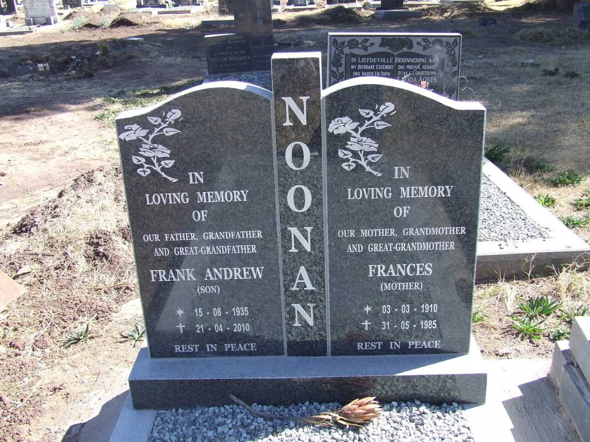 NOONAN Frank Andrew 1935-2010 :: NOONAN Frances 1910-1985