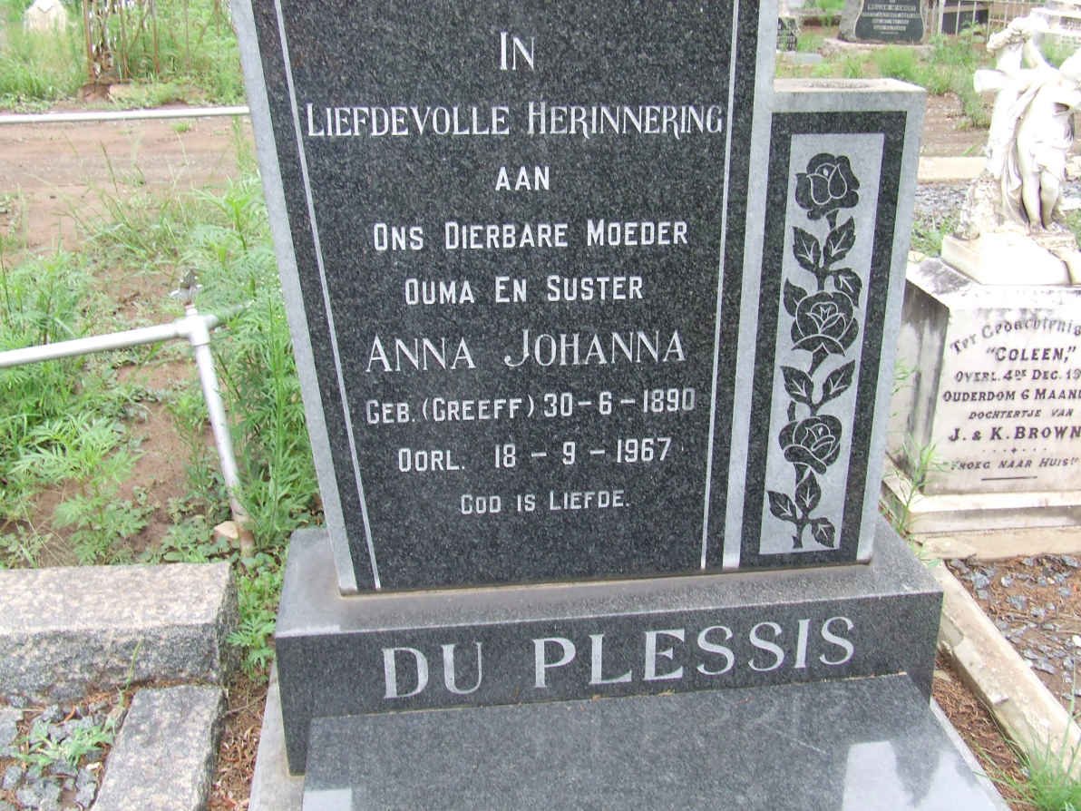 PLESSIS Anna Johanna, du nee GREEFF 1890-1967