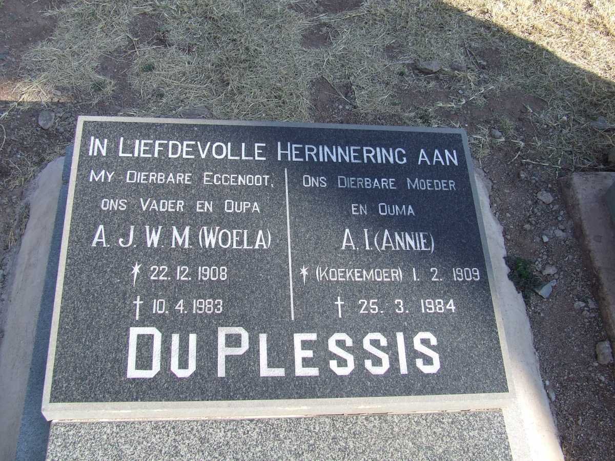 PLESSIS A.W.J.M., du 1908-1983 &amp; A.I. KOEKEMOER 1909-1984
