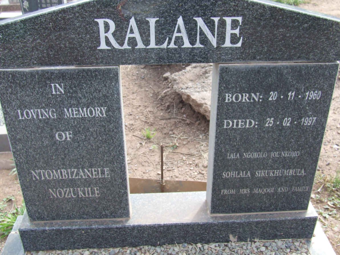 RALANE Ntombizanele Nozukile 1960-1997