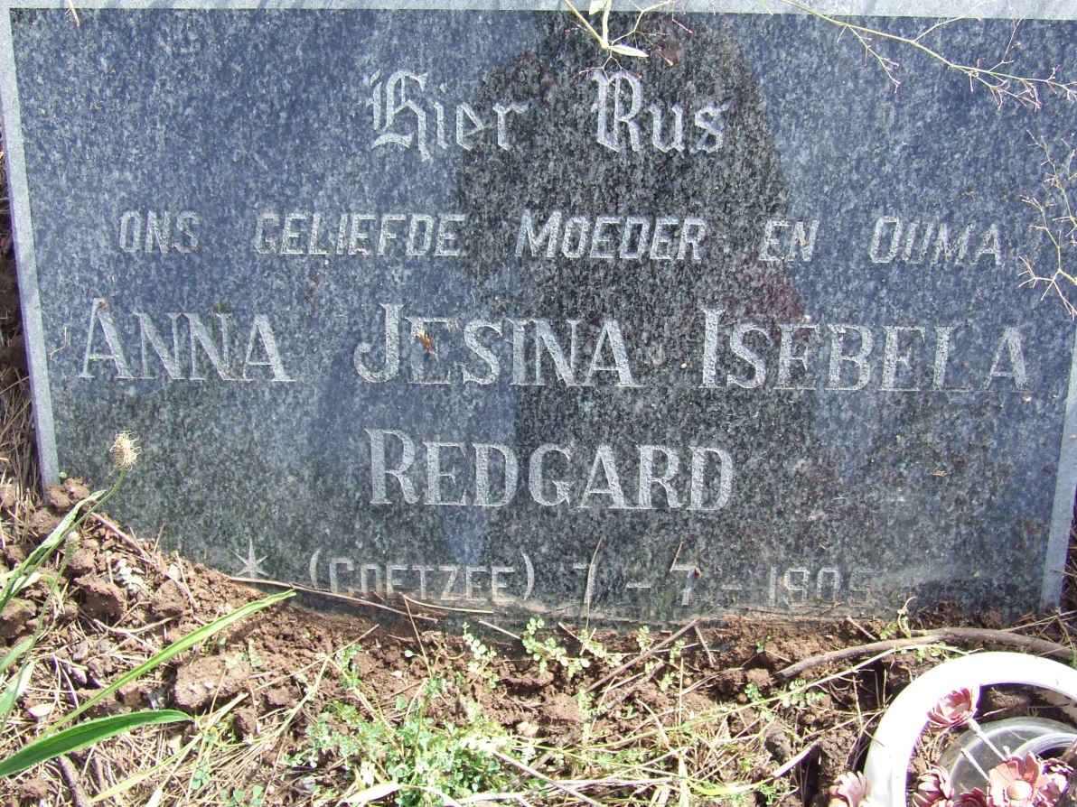 REDGARD Anna Jesina Isebela nee COETZEE 1905-