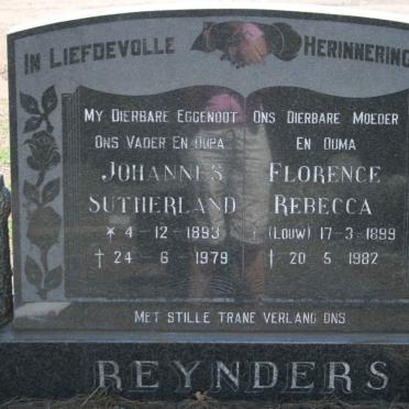REYNDERS Johannes Sutherland 1893-1979 &amp; Florence Rebecca LOUW 1899-1982