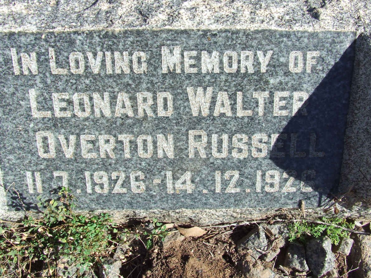 RUSSELL Leonard Walter Overton 1926-1926