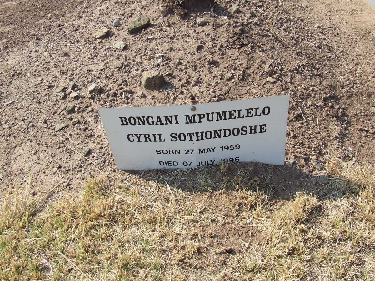 SOTHONDOSHE Bongani Mpumelelo Cyril 1959-1996