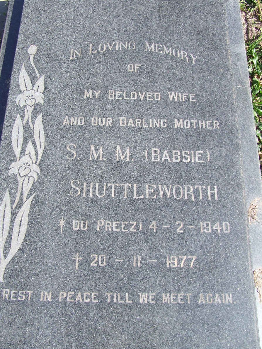 SHUTTLEWORTH S.M.M. nee DU PREEZ 1940-1977
