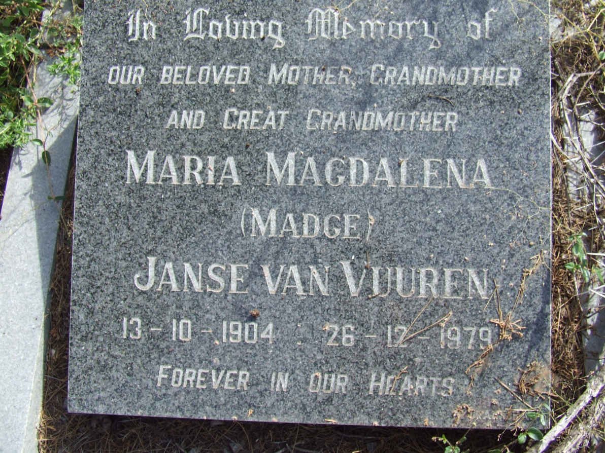 VUUREN Maria Magdalena, Janse van 1904-1979
