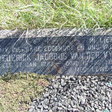 VYVER Frederick Jacobus, van der 1888-1957