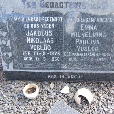 VOSLOO Jakobus Nikolaas 1875-1958 &amp; Emma Wilhelmina Paulina VAN ALTENA 1880-1978